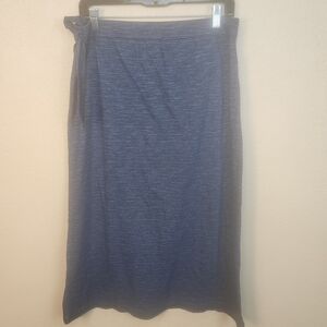 T By Talbots Navy Gray Striped Faux Wrap Midi Skirt Medium (5909)